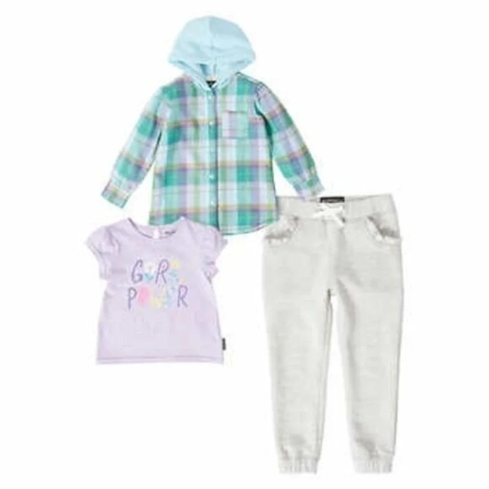 Buffalo Kids Girls 3-piece Shirt Jacket‎ Set Size 3T Purple/Green/Gray NWT